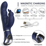 Blue Dual-Action Rabbit Vibrator - Female Pleasure Toy (USB Rechargeable) - Side View