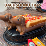 Light Brown Creative Dachshund Hot Dog Tray - Cute Dog-Shaped Sandwich Holder with 3D Decor - Front View