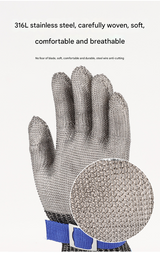 1 pair of silver A9 grade 316 stainless steel cut resistant gloves(XL) - Front View