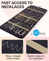 Black Hanging Jewelry Organizer - Closet Storage for Necklaces, Earrings, and Rings with Clear Pockets(14*33inch) - Top-Down View