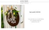 Brown Rustic 'Hello' Welcome Sign - Farmhouse Round Wooden Wreath for Front Door Decor - Front View