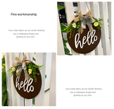Brown Rustic 'Hello' Welcome Sign - Farmhouse Round Wooden Wreath for Front Door Decor - Side View