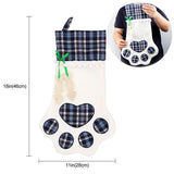 Red Large Plaid Dog Paw Christmas Stocking - Festive Fireplace Decor for Pet Lovers - Front View
