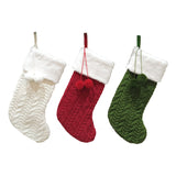 Red Large Cable Knit Christmas Stocking - Classic 43cm Holiday Decor for Fireplace Hanging - Top-Down View