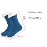 Grey  Women's Fuzzy Slipper Socks - Warm Fleece Lined Thermal Cable Knit Socks with Non-Slip Grips - Front View