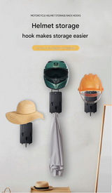 Iron Wall Mounted Motorcycle Helmet Holder - Heavy-Duty Gear Rack with Jacket Hook for Helmets, Coats & Accessories - Front View