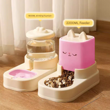 Pink Automatic Pet Feeder and Water Dispenser Set - Large Capacity Gravity Food & Water Combo for Ca