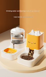Pink Automatic Pet Feeder and Water Dispenser Set - Large Capacity Gravity Food & Water Combo for Cats & Dogs - Side View
