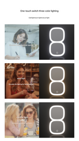 2-piece White Portable LED Makeup Mirror - Rechargeable Compact with 3-Color Lights & 5x Magnification - Side View