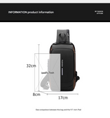 Blue Modern Anti-Theft Sling Bag for Men - Crossbody Backpack with USB Port & Combination Lock - 45-Degree Angle