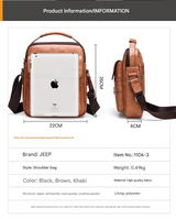 Dark Brown Men's Vintage Crossbody Bag - PU Leather Business Casual Shoulder Messenger Bag for iPad - 45-Degree Angle