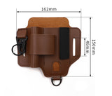 2-piece Black Outdoor EDC Tactical Tool Waist Bag - Multi-Functional Belt Storage Pouch with Flashlight, Copper Sleeve, and Survival Knife Holder - Top-Down View