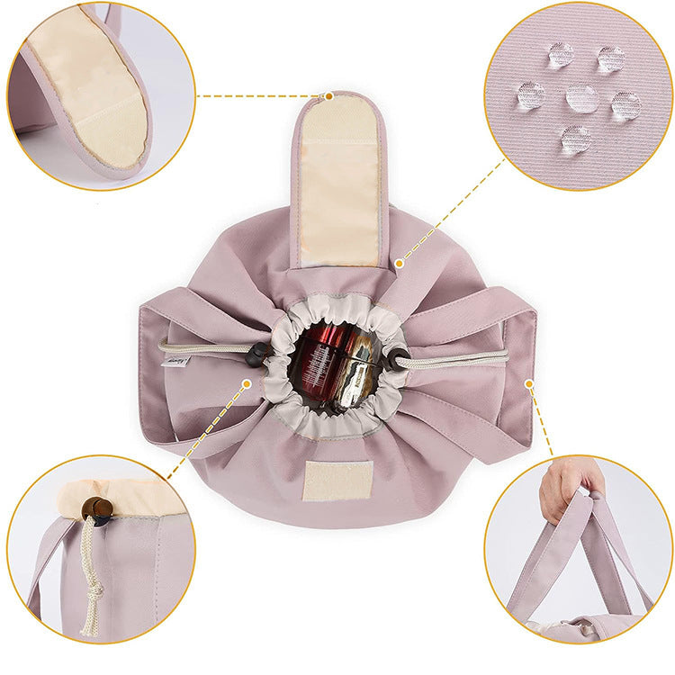 Pink New Large Capacity Portable Drawstring Makeup Bag - Travel Toiletry Bag with Fashionable Cosmet