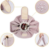 Pink New Large Capacity Portable Drawstring Makeup Bag - Travel Toiletry Bag with Fashionable Cosmetic Brush Storage - Front View