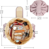 Pink New Large Capacity Portable Drawstring Makeup Bag - Travel Toiletry Bag with Fashionable Cosmetic Brush Storage - Side View