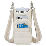 White Women's Crossbody Water Bottle Bag-Perfect for Hiking and Cycling