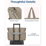 Beige Women's Multi-Pocket Tote Bag - Large Quilted Travel Handbag for Work, Gym, and More