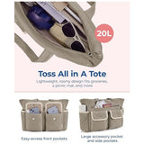 Beige Women's Multi-Pocket Tote Bag - Large Quilted Travel Handbag for Work, Gym, and More - Top-Down View