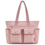 Pink Women's Multi-Pocket Tote Bag - Large Quilted Travel Handbag for Work, Gym, and More