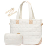 White New Large Capacity Tote Bag - Fashionable Quilted Women's Shoulder Bag and Laptop Bag