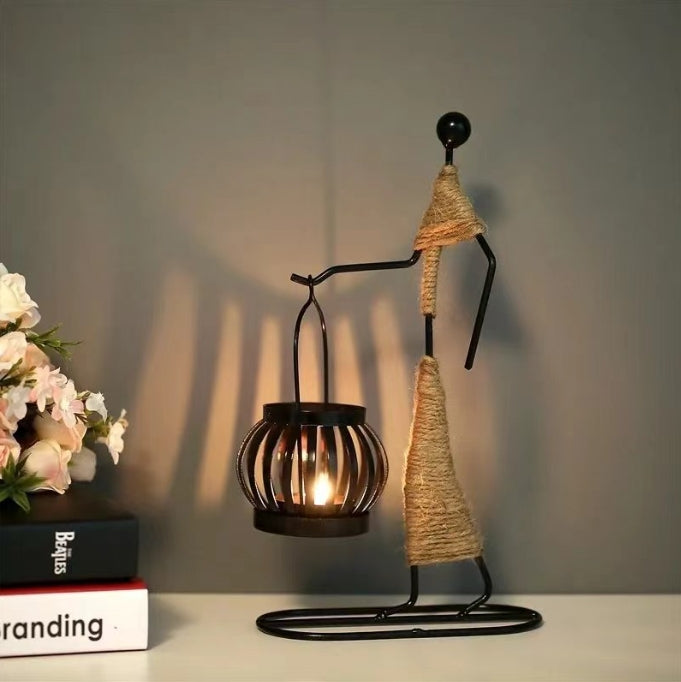 Creative Iron Girl Candle Holder for Nordic Restaurant Table Decorations and Bar Counter Accessories(Style A)