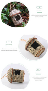 3-Piece Handcrafted Natural Grass Bird Nest - Eco-Friendly Pet Garden Decor(13*8cm) - Side View