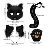 White Halloween Furry Fox Costume Set - Plush Mask, Ears Headband, Tail, and Paws for Cosplay - Rear View