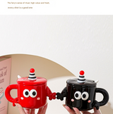 Black Quirky Ceramic Couples Mug Set - Fun and Unique Gift for Weddings and Special Occasions - Side View