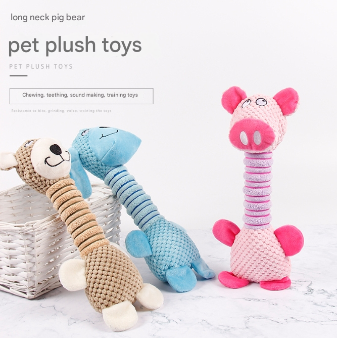 2-Piece Blue Long Neck Plush Dog Toy - Interactive Chew & Cuddle Toy for Puppies