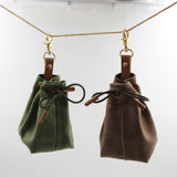 2-PCS Brown Clip-On Canvas Dog Treat Pouch - Portable Drawstring Bag for Training & Walks - Side View