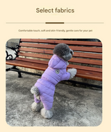 Orange Warm Puffer Dog Coat - Waterproof Four-Legged Winter Jumpsuit for Small Dogs