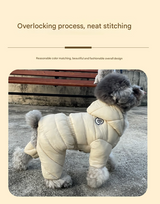 Black Warm Puffer Dog Coat - Waterproof Four-Legged Winter Jumpsuit for Small Dogs - Front View