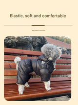 Black Warm Puffer Dog Coat - Waterproof Four-Legged Winter Jumpsuit for Small Dogs