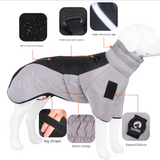 Gray orange Reflective Winter Dog Coat - Waterproof Puffer Vest with Harness D-Ring for Outdoor Walks(6XL) - Side View
