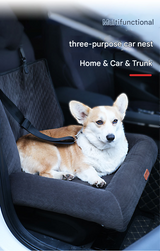 Grey Plush Dog Car Booster Seat - 2-in-1 Travel Bed for Small Dogs with Washable Cover - Front View