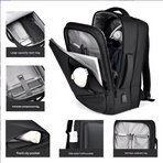 Black Expandable Business Laptop Backpack with USB Charging Port - Large Capacity Work & Travel Bag for 15.6 Inch Laptops