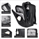 Blue Expandable Business Laptop Backpack with USB Charging Port - Large Capacity Work & Travel Bag for 15.6 Inch Laptops - Side View