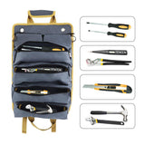 Black Heavy-Duty Roll-Up Tool Bag Organizer - Waterproof 1200D Fabric with 6 Pockets & Detachable Pouches - Top-Down View