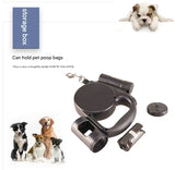Black 3-in-1 Retractable Dog Leash with LED Flashlight & Poop Bag Dispenser | Heavy Duty Tangle-Free Leash for Safe Night Walks - Top-Down View