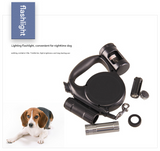 Black 3-in-1 Retractable Dog Leash with LED Flashlight & Poop Bag Dispenser | Heavy Duty Tangle-Free Leash for Safe Night Walks - 45-Degree Angle