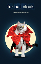 Red Regal Vampire Pet Cape | Halloween & Christmas Costume Cloak with Bow & Pom-Poms for Dogs and Cats(Size M) - Front View