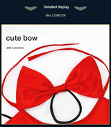 Red Regal Vampire Pet Cape | Halloween & Christmas Costume Cloak with Bow & Pom-Poms for Dogs and Cats(Size M) - Top-Down View