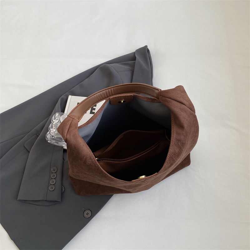 Coffee color Chic Faux Suede Tote Bag with Matching Pouch | Large Capacity Slouchy Shoulder Bag