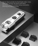 Black Professional Cordless Hair Clippers - USB Rechargeable Trimmer with LED Display for Barbers & Home Grooming - Front View