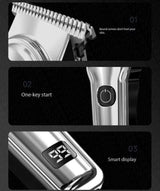 Black Professional Cordless Hair Clippers - USB Rechargeable Trimmer with LED Display for Barbers & Home Grooming - Side View
