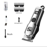 Silver Professional Cordless Hair Clippers - USB Rechargeable Trimmer with LED Display for Barbers & Home Grooming