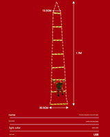 Festive Climbing Santa LED Ladder Light - USB Powered Outdoor Christmas Hanging Decoration with Remote(1.7m) - Rear View