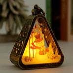 Bronze color Snowman Charming Christmas Scene Mini Lanterns (Set of 3) - Battery Operated LED Lights for a