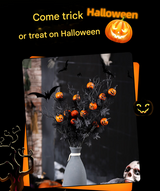 Halloween Black Twig & Pumpkin Stems (2-Pack) - Artificial Floral Picks for Spooky Arrangements - Front View