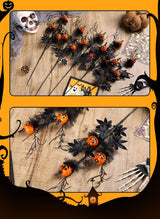 Halloween Black Twig & Pumpkin Stems (2-Pack) - Artificial Floral Picks for Spooky Arrangements - Top-Down View